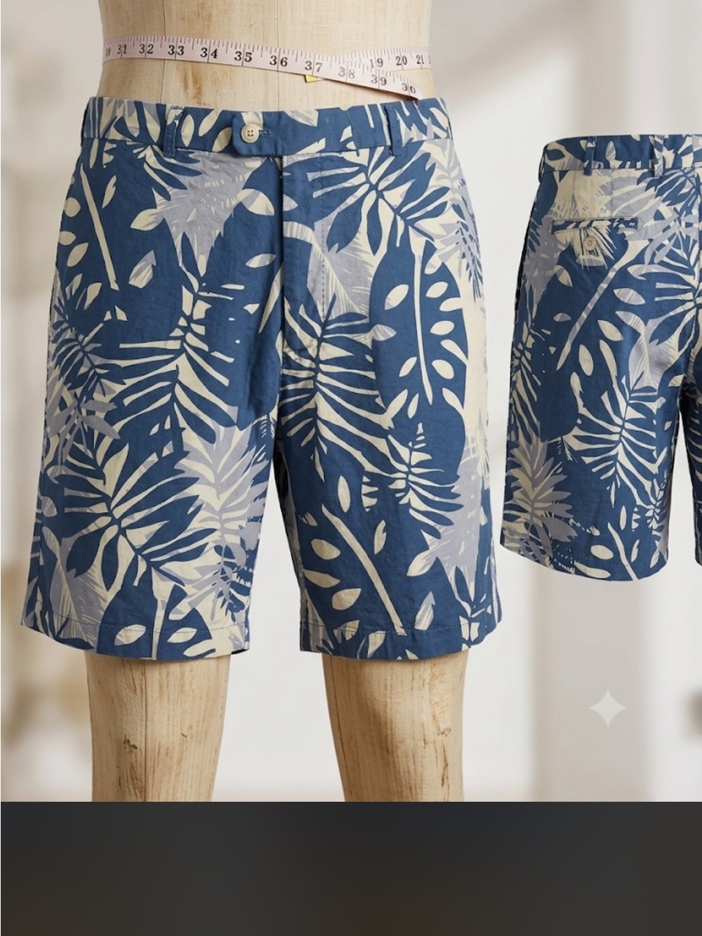 Peter Millar Men's Blue Tropical Palm Leaf Cotton Stretch Shorts Size 36